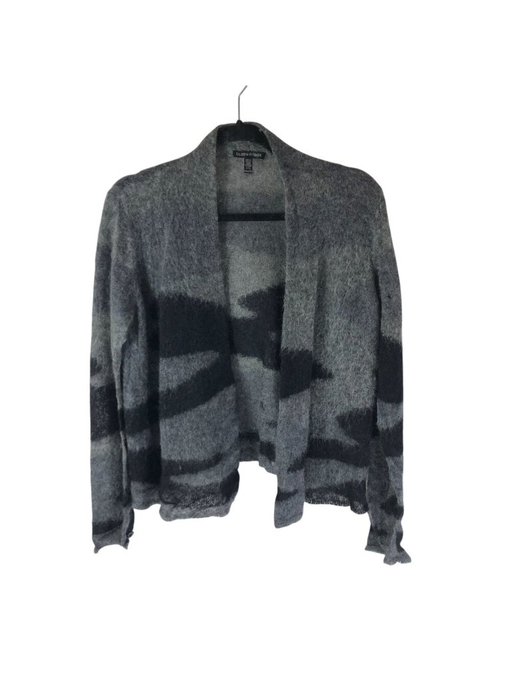 Eileen Fisher Womens Open Front Gray & Black Cardigan XXS Mohair Alpaca Blend